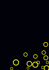 Yellow circles on a black background. Flying confetti. The contour of intersecting circles.