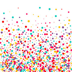 Festive background with multicolored confetti. Yellow, pink, blue circles but against a white background. Flying confetti.