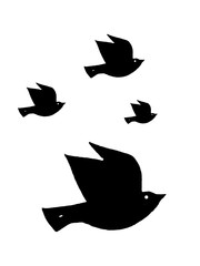 flying birds, isolated black outline on white background