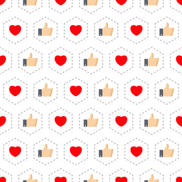Like and heart icon seamless pattern background. Vector illustration.