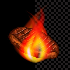 Meat steak with flames barbeque dark vector background