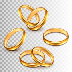 Wedding rings set isolated on white vector illustration