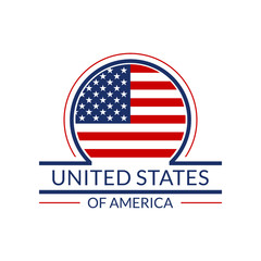 US flag icon. The United States of America circle logo or badge. American round banner. Vector illustration.