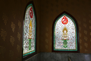 Colorful glass windows with Thai art - 247024568