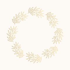 Summer golden circle frame with flowers and leaves. Vector isolated illustration.