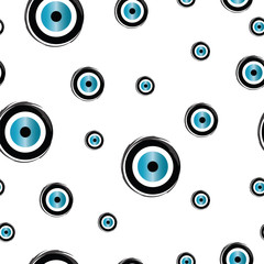 seamless pattern with evil eye in black and turquoise colors