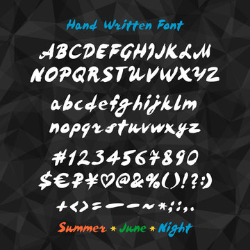Latin alphabet handwritten lettering vector font with black background.