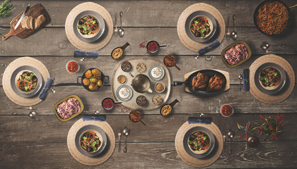 Fototapeta premium wonderfully designed dining table top view.
