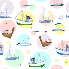  Vector seamles background on a white background of boat in flat faceted style.