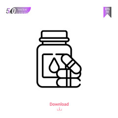 Outline vitamins icon isolated on white background. Line pictogram. Graphic design, mobile application, logo, user interface. Editable stroke. EPS10 format vector illustration