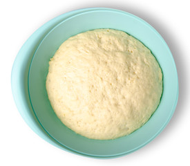 Yeast dough bakery food in bowl cooking prepare on white background isolation, top view