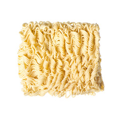 Dry noodles raw food on white background isolation, top view