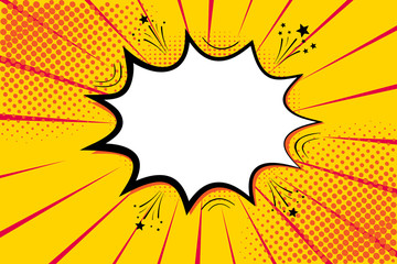 Pop art retro comic. Yellow background. Lightning blast halftone dots. Cartoon vs. Vector - 247030351