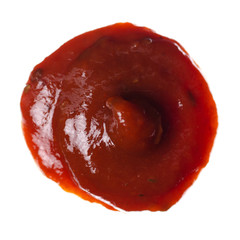 Ketchup tomato on white background isolation, top view