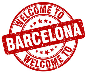 welcome to Barcelona red round vintage stamp