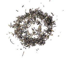 Green tea leaf on white background isolation, top view