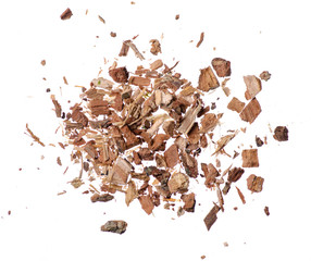 Oak bark herb on white background isolation, top view