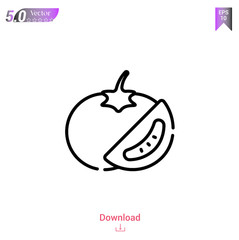 Outline tomato icon isolated on white background. Line pictogram. Graphic design, mobile application, logo, user interface. Editable stroke. EPS10 format vector illustration