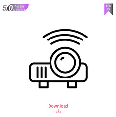 Outline projector icon isolated on white background. Line pictogram. Graphic design, mobile application, logo, user interface. Editable stroke. EPS10 format vector illustration