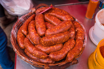 Freshly made delicious traditional pork sausages ready for baking