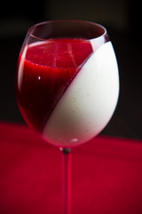 Panna cotta dessert in red and white