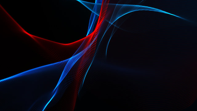 The embodiment of dark fantasies. Flying ribbons in space. Network connection structure. Abstract digital banner. 3D rendering.