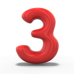 Number three made of inflatable balloon isolated on white background. 3D