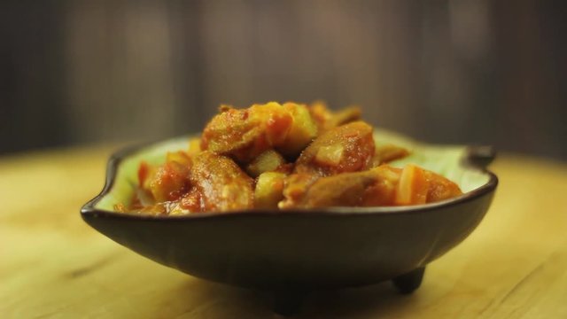 Bamiah, okra, bamia in tomato sauce, onion and olive oil.  Tasty and delicious Mediterranean food