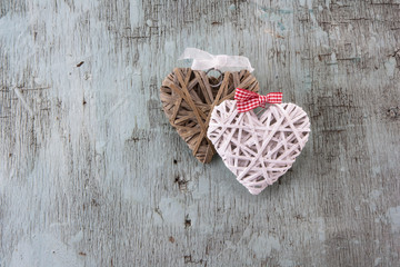 Valentine's day Retro top view, wooden decorative objects, Love background