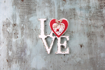 Valentine's day Retro top view, wooden decorative objects, Love background