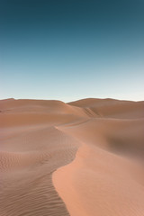 Most beautiful sunset in the Sahara Desert, sandy dunes in Tunisia