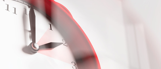 European daylight saving time. Red alarm clock close up on white background, banner. 3d illustration