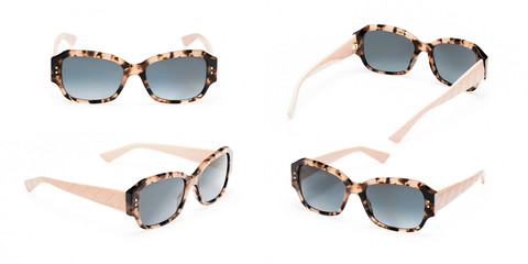 Set Female Summer Sunglasses of plastic with polarized gradient isolated on white background....