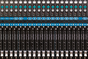 Top view of  sound music mixer control panel in the event hall