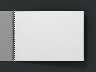 Blank notebook on dark background. 3D