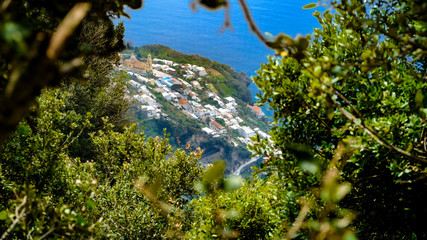 Praiano town from above, right by the ocean, Amalfi coast, Italy.