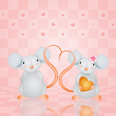 an illustration of a couple of mice with hearts