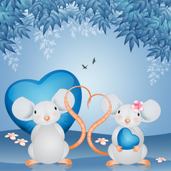 an illustration of a couple of mice with hearts