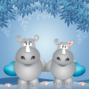 an illustration of two rhinos with hearts