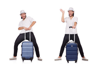 Travel vacation concept with luggage on white