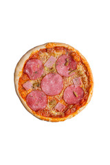 Full size pizza on white isolated background
