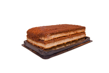Chocolate dessert side view on a white isolated background