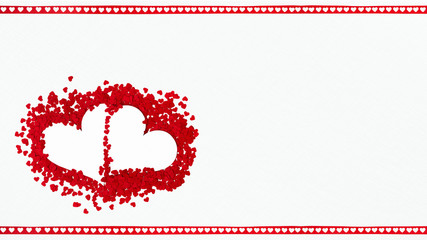 Valentine's decoration made of  paper hearts with red frame. Panoramic.