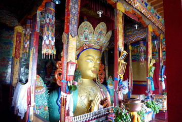 Buddha statue in the temple of the monastery of Thikse in Ladakh - obrazy, fototapety, plakaty
