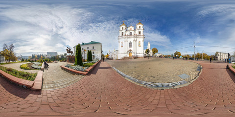 full seamless spherical panorama 360 degrees angle view near ancient orthodox church in city...