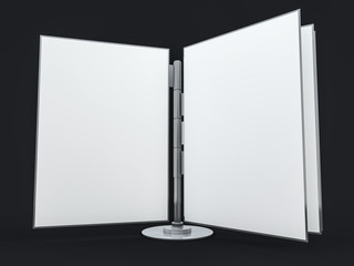Stand for booklets with white sheets of paper. Mockup. 3D
