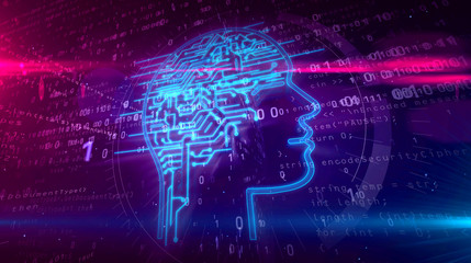 Artificial intelligence head shape on digital background