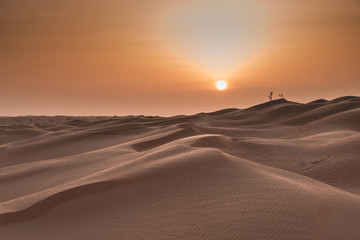 Fototapeta na wymiar Sunset in the desert, the sun goes down