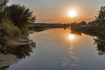 Obraz premium Ros river sunset landscape, Ukraine.