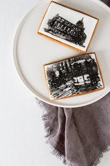 Retro gingerbread with a picture of the city. White background